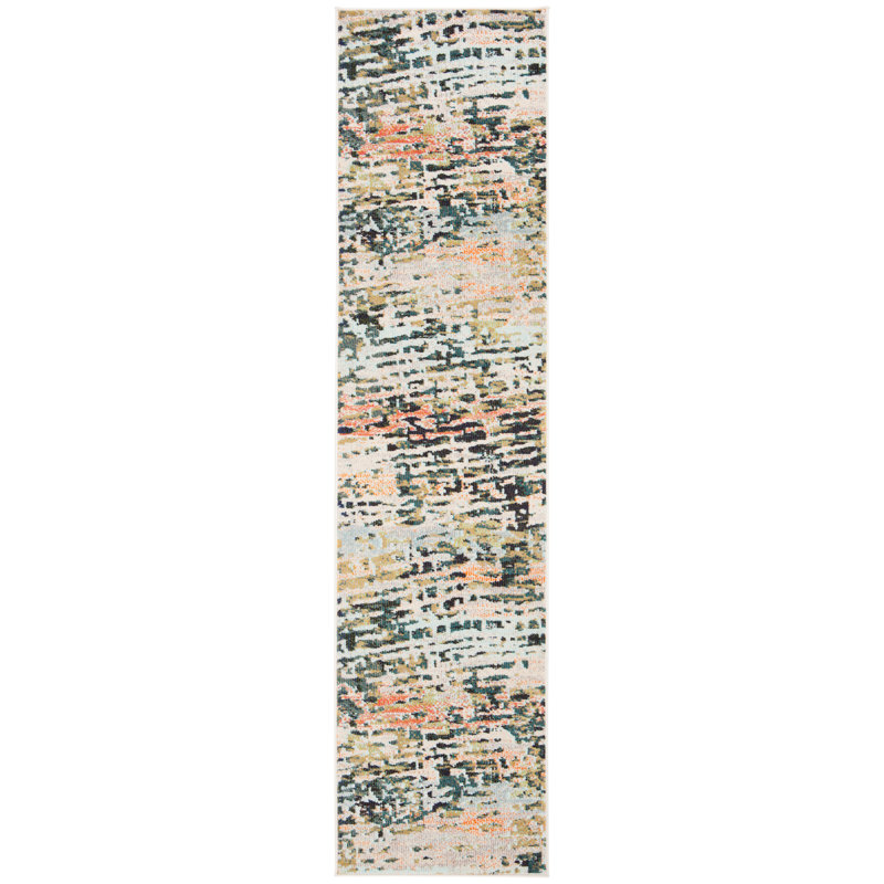 Felty Abstract Beige/Navy Area Rug, Runner 2' x 8'