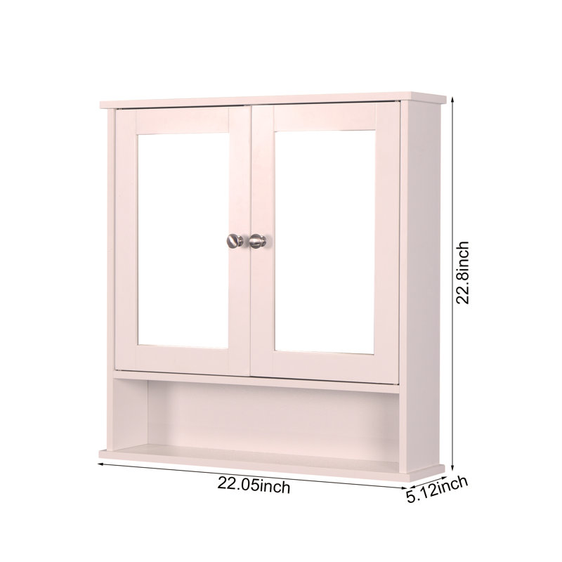 Armoire de salle de bain murale blanche avec 2 portes miroir et tablette réglable