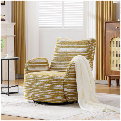 Chaise de loisirs pivotante à 360 ° de style moderne avec accoudoirs rayés en tissu avec bordure en tissu et support en métal, convient au salon, au balcon et à la chambre à coucher