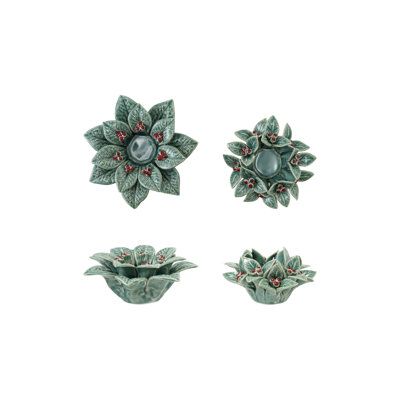 Dolomite Holly Leaf & Berry Tealight Holder, Set of 2