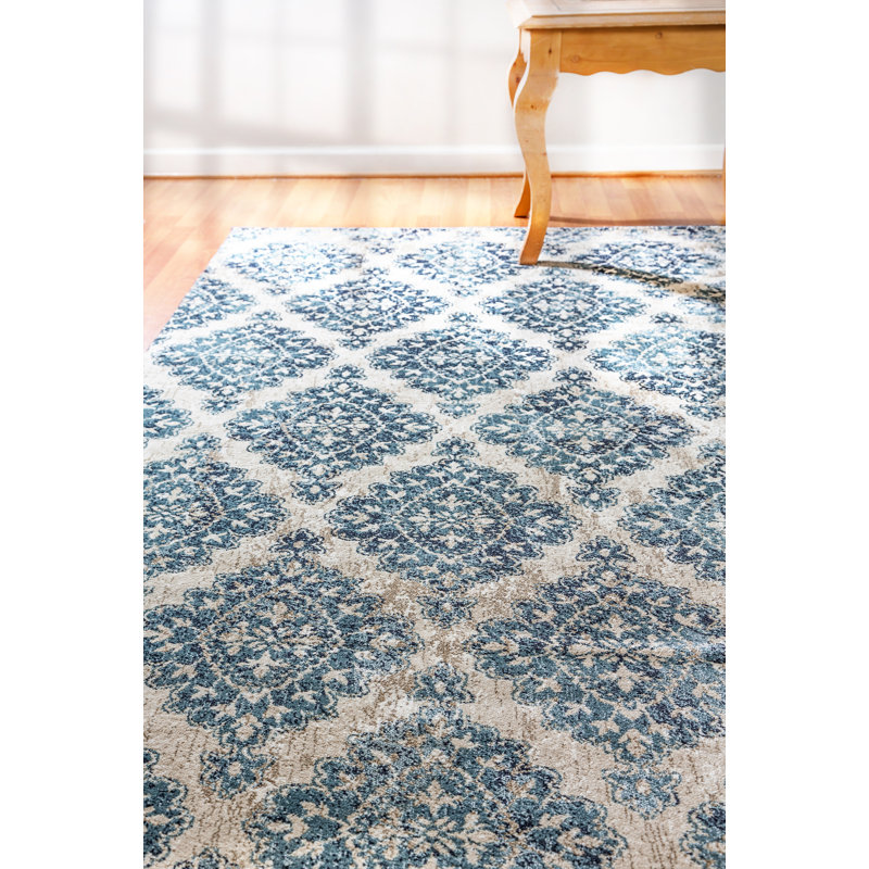 Tapis ivoire/bleu Morocco, Rectangle 9 pi 2 po x 12 pi 10 po