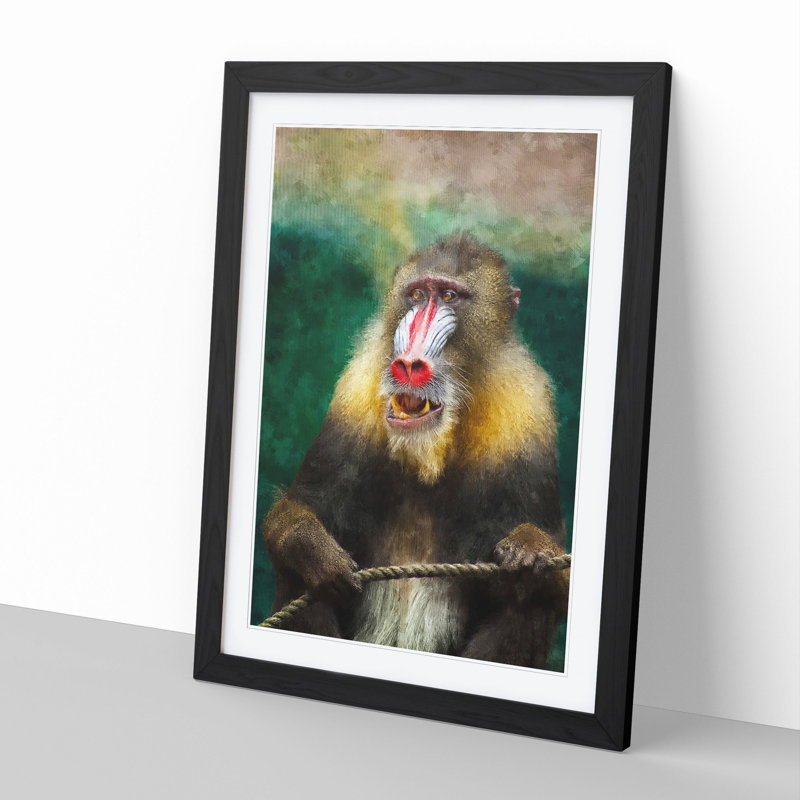 Mandrill Baboon Monkey - Picture Frame Painting, 65cm H x 48cm W x 2cm D, Black Framed