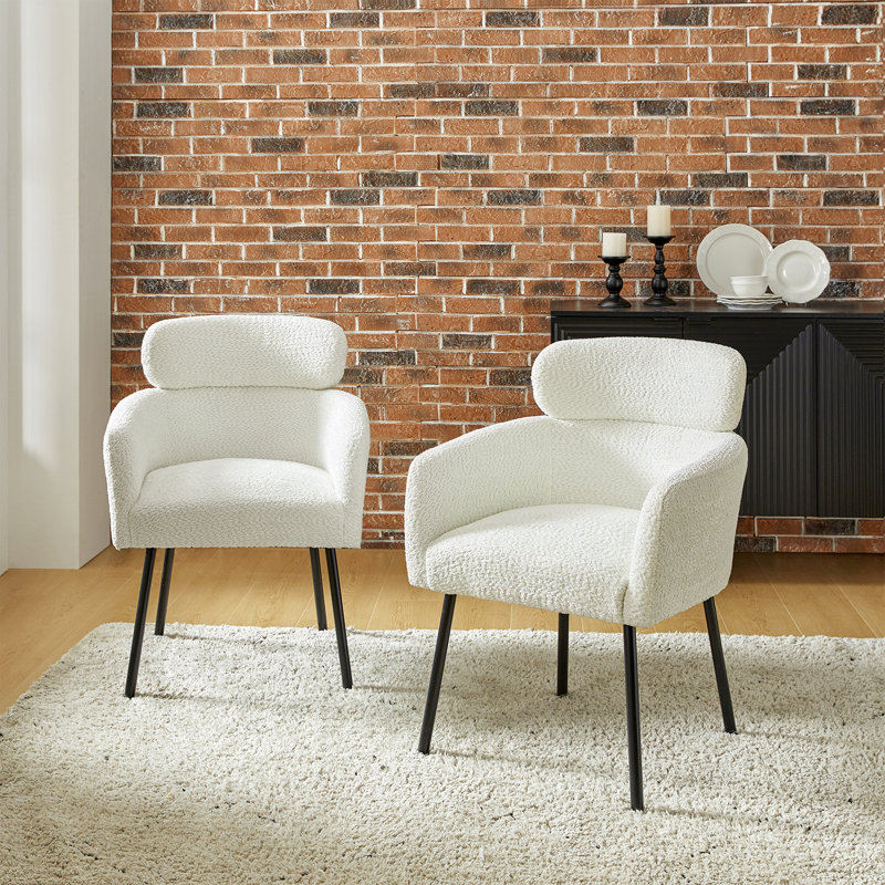 Turgeon Boucle Mid-Century Modern 19"H Dining Chair with Adjustment Feet, Ivory, 2
