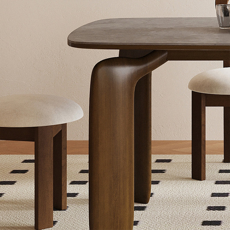 4 - Person Gray + Nut-brown Rectangular Sintered Stone + Solid Wood Dining Table Set, 29.53" H x 62.99" W  x 31.5" D