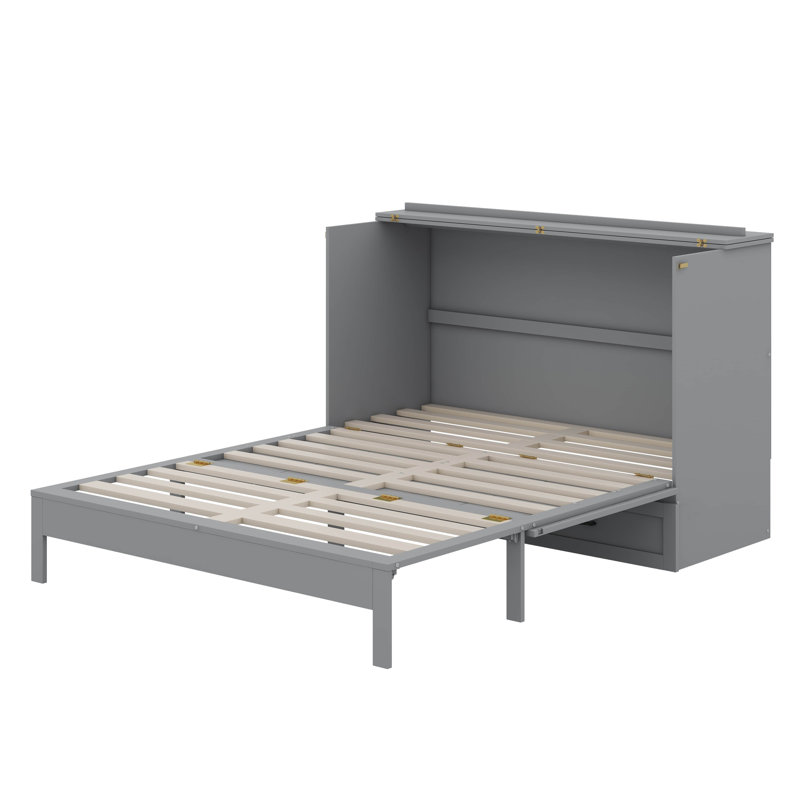 Lit escamotable avec station de charge et tiroirs, Gris