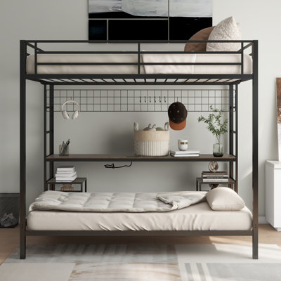 Kiryazov Full Over Twin Bunk Bed With Desk, Charging Station And Storage Shelves