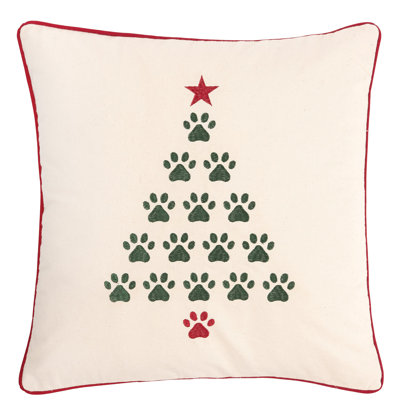 Pet Holiday Christmas Tree Paws Embroidered Throw Pillow