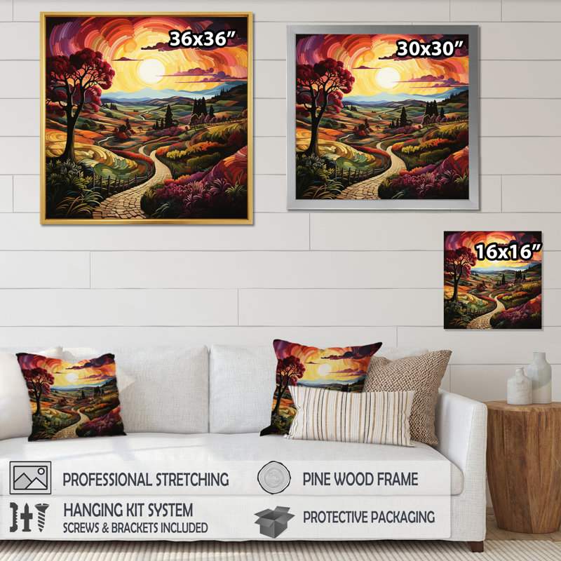 «Green Green Vineyard Rows Of Ruby II», reproduction sur toile, Cadre flottant noir, H 36 po x l 36 po x P 1,5 po