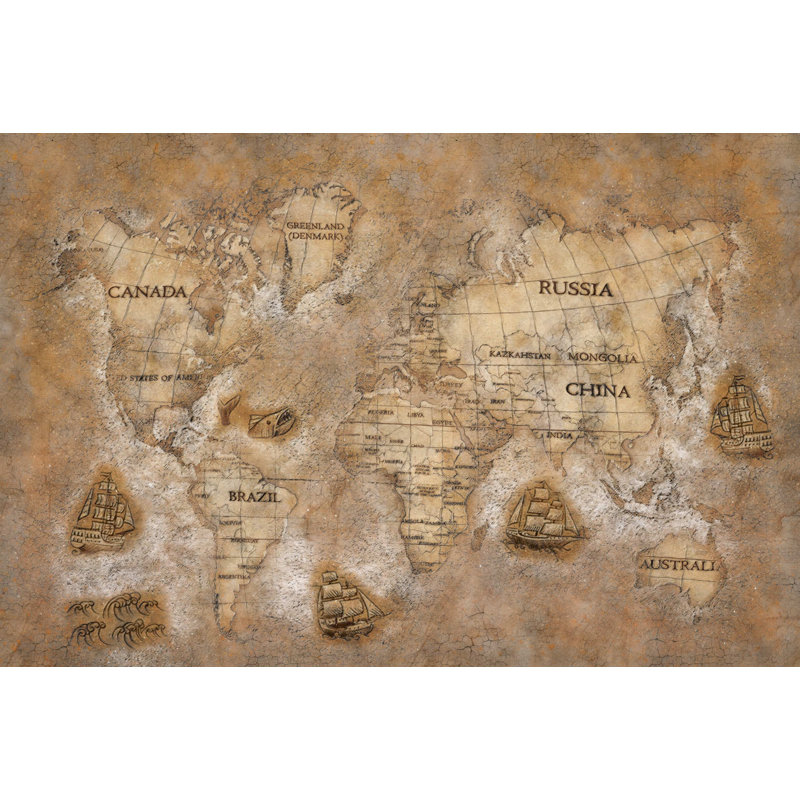 World Map No.13 - No Frame Print, Gallery Metal, 40cm H x 50.7cm W