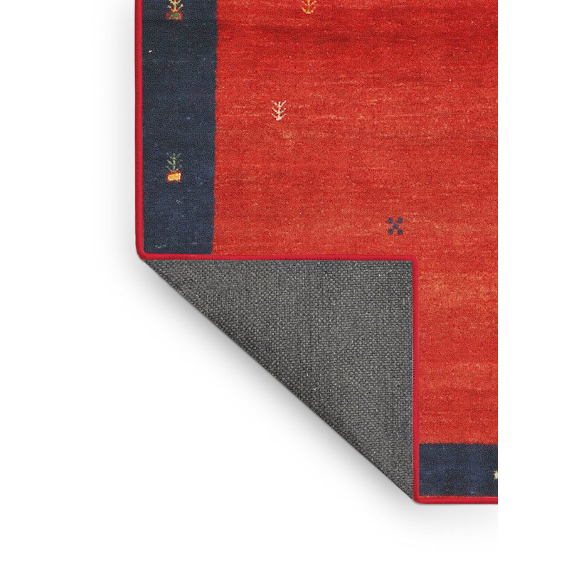 Tapis de zone rouge/bleu contemporaine, Rectangle 2 pi x 3 pi