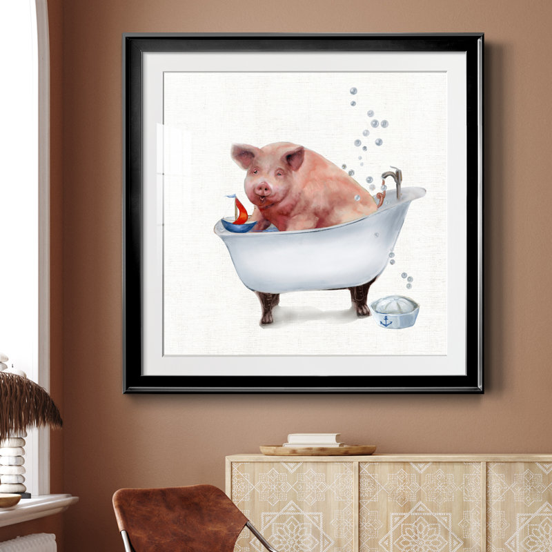 «Farm Tub Pig» - peinture encadrée, H 30,5 po x l 30,5 po x P 1,5 po, Toile avec cadre noir