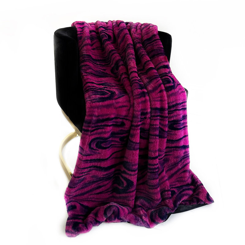 Couverture en fausse fourrure, L 90 po x L 90 po, Rose/noir