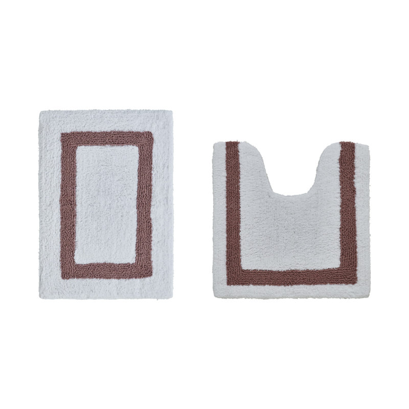 Broshous Premium 100% Cotton 2370 GSM 2-Piece Bath Rug Set, Ultra Plush Tufted Bathroom Mats, Super Absorbent OEKO-TEX® Certified, Reversible, Machine Washable, Spa-Like Comfort, White/Pink