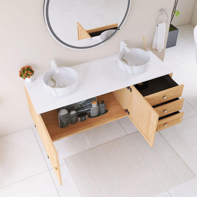 Meuble-lavabo double 60 po avec lavabo en céramique blanche