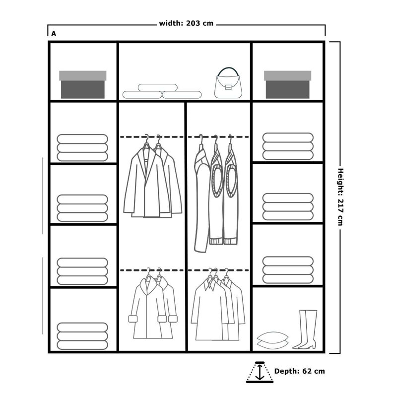 2 Door Sliding Wardrobe, 217cm  H x 203" W x 62cm D, White