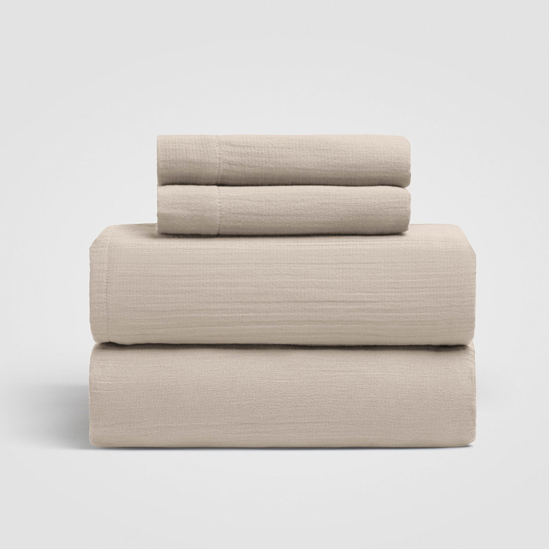 4-Piece 100% Cotton Gauze Sheet Set, Soft Breathable Premium Cotton Sheets for All-Season Comfort, Beige, King Sheet Set
