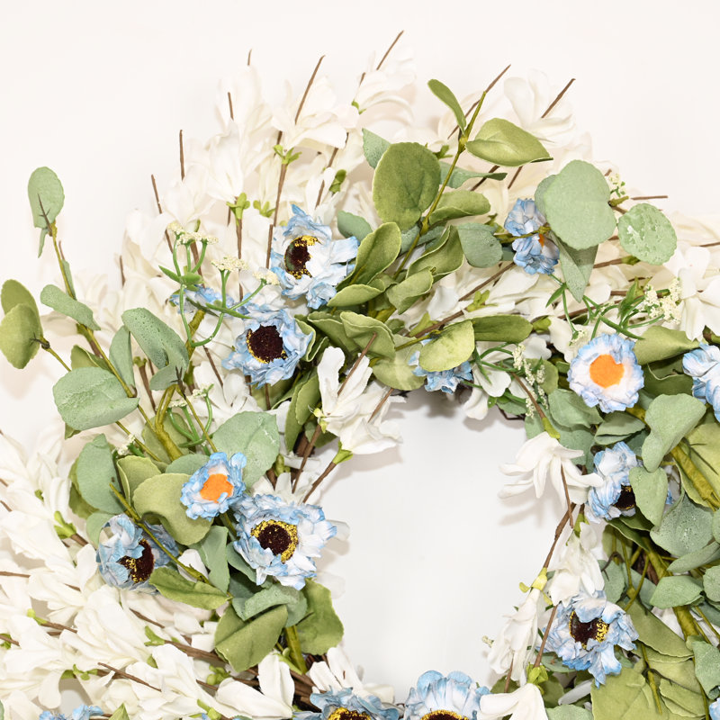 Couronne de porte 18 po en forme de marguerite artificielle printemps été été