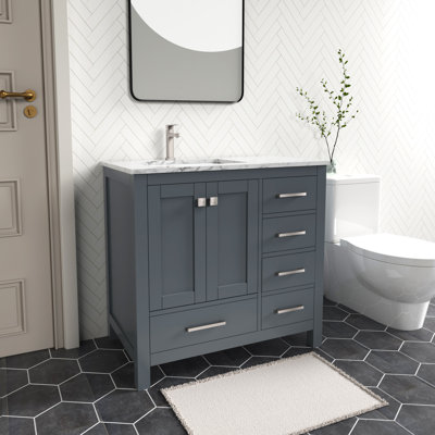 Anvay 36 in. Single Sink Freestanding Bath Vanity in Charcoal Gray with Carrara Marble Top