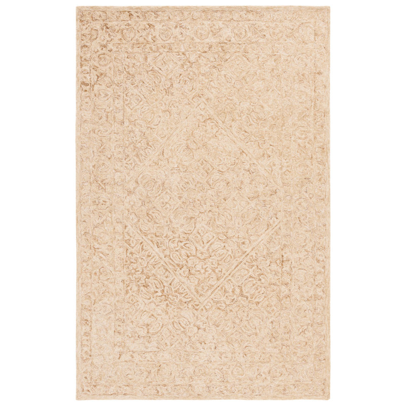 Handmade Gold/Ivory Tufted Wool Square Area Rug, 4' x 6'