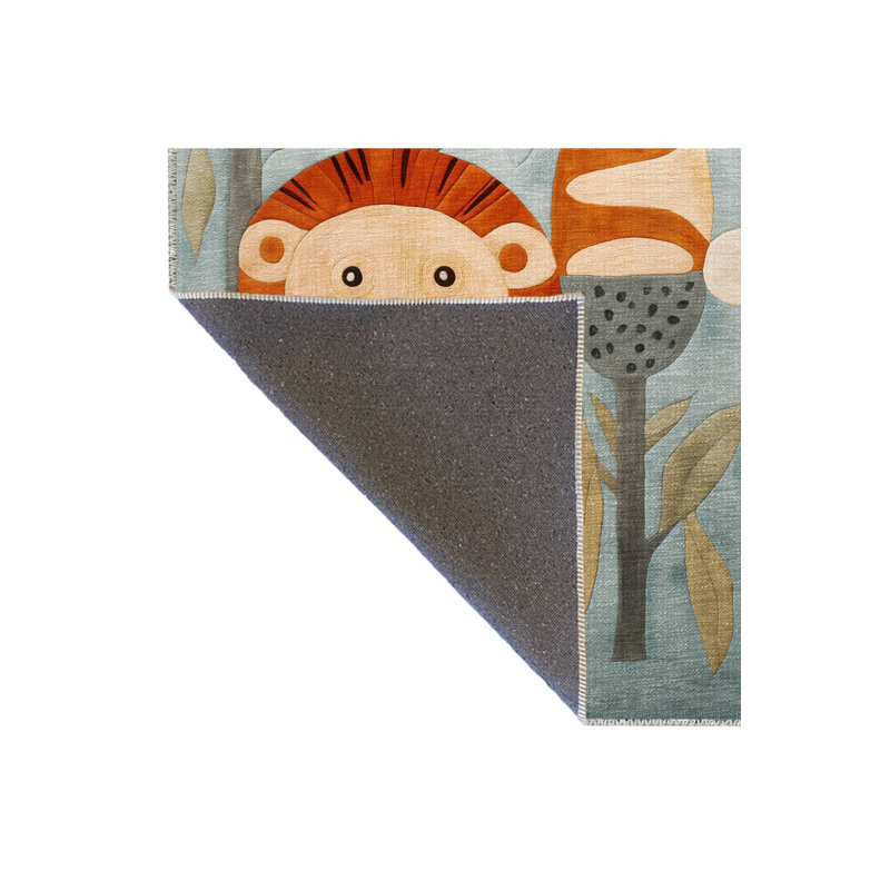 Washable Dido Collection Kids Rug Plant Lion Patterned Modern Decorative Area Rug, Runner 4'11" x 9'10" Rug Pad Included