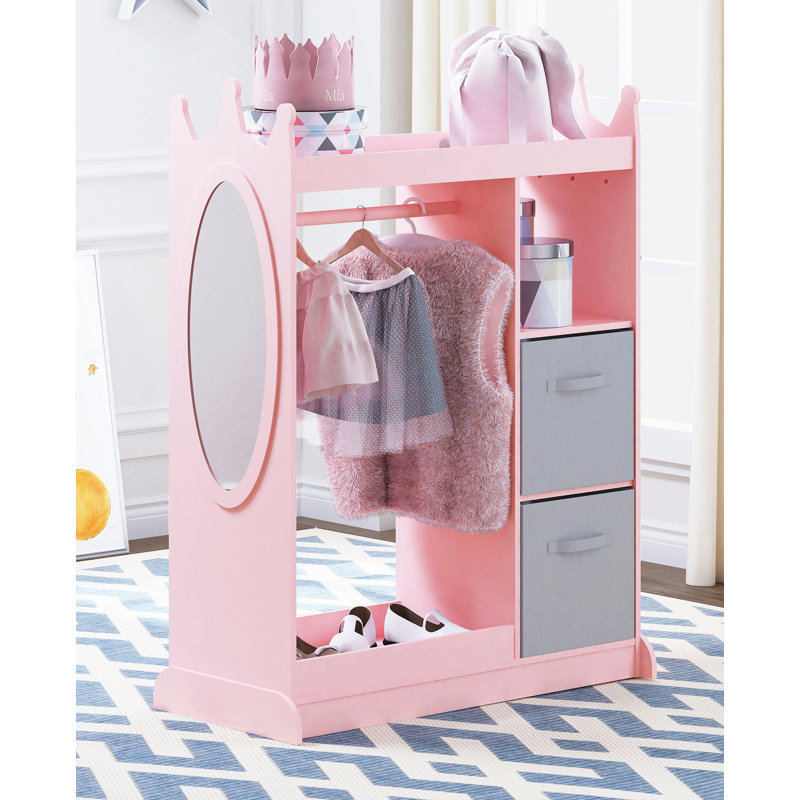Helen 33.4'' Wide Kids Armoire with Mirror, Pink