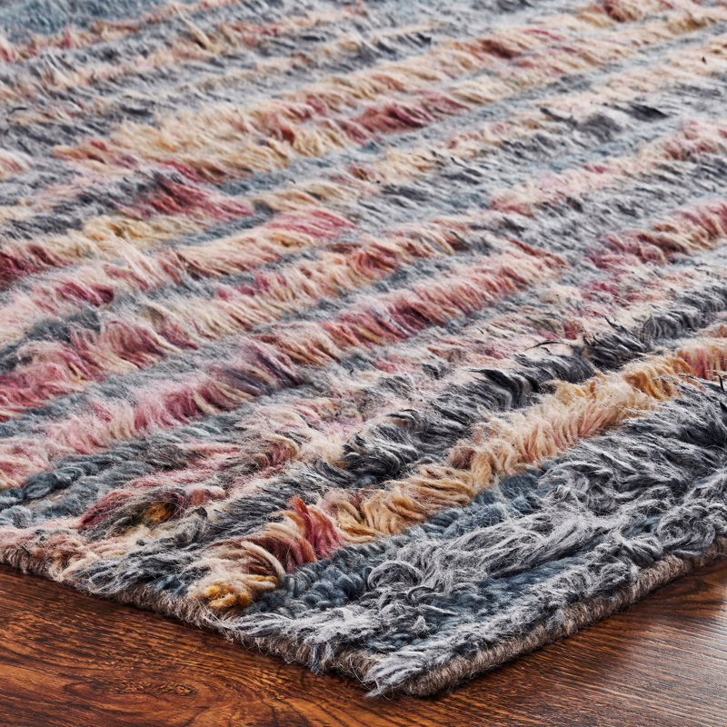 Hand Knotted Wool Area Rug in Pink/Gray, Rectangle 7'9" x 9'9"