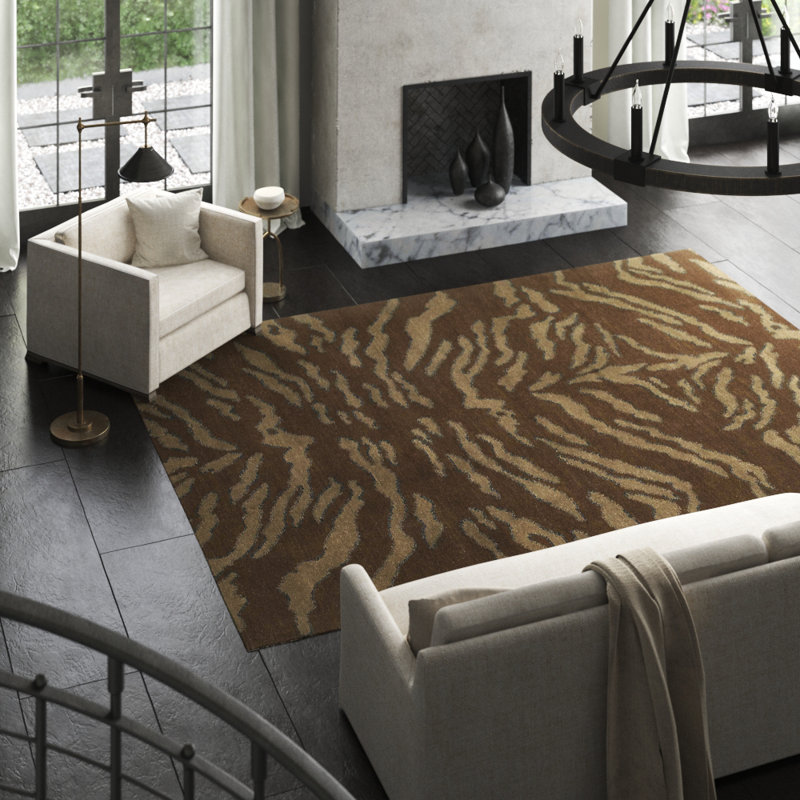 Rajah Wool Animal Print Area Rug in Brown/Beige, Rectangle 12' x 16'