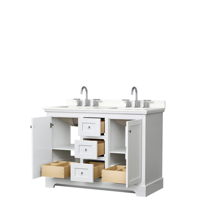 Avery 48'' Double Bathroom Vanity with Quartz Top, White, Giotto Quartz, Matte Black