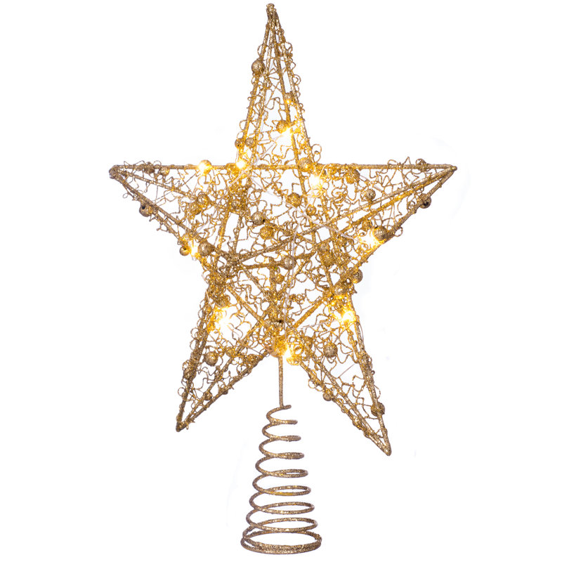 31cm Metal Astrology & Stars Lighted Tree Topper, Gold