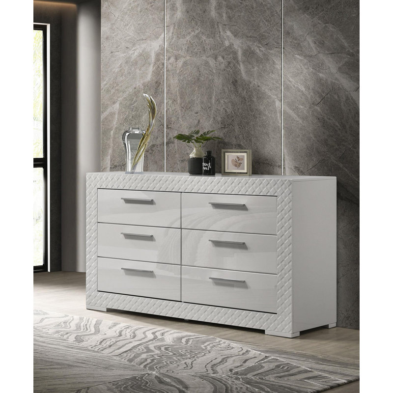 Commode 6 tiroirs blanc ultrabrillant