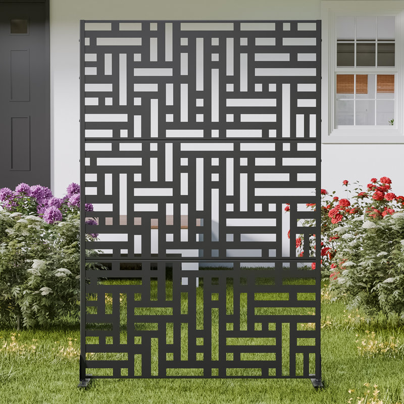 Écran d'intimité en métal pour l'extérieur, 72" H x 47" W x 16" D, Noir