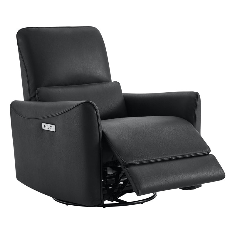 Fauteuil inclinable électrique pivotant en cuir Mikkel, Similicuir grainé noir