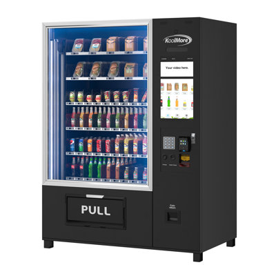 Snack Vending Machine with 21.5 Inch Touch Display, 66 Slots and Elevator-Lift Dispensing System,Refrigerated, Bill and Coin Acceptor, Credit Card Reader, Wifi and 4G Connectivity in Black (KM-VMRWT-66EBCR)