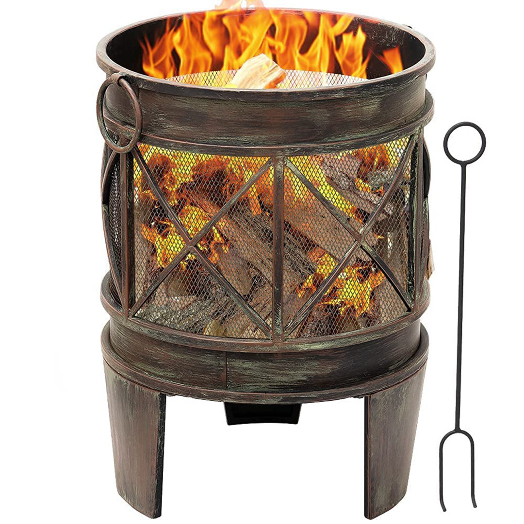 49.5cm H x 45cm W Iron Wood Burning Outdoor Fire Pit