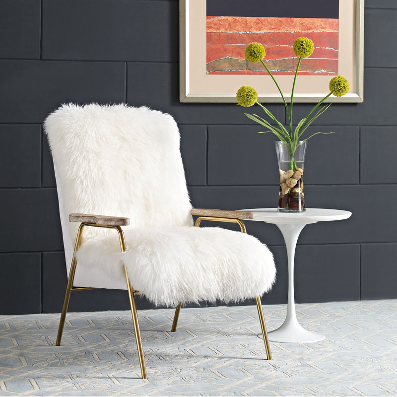 Chaise avec accoudoirs en peau de mouton australienne Modway Sprint, Similicuir blanc