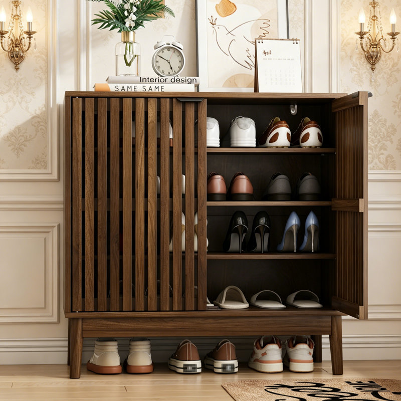 Range-chaussures, range-chaussures 16 à 20 paires avec deux portes et tablettes réglables, range-chaussures, Walnut