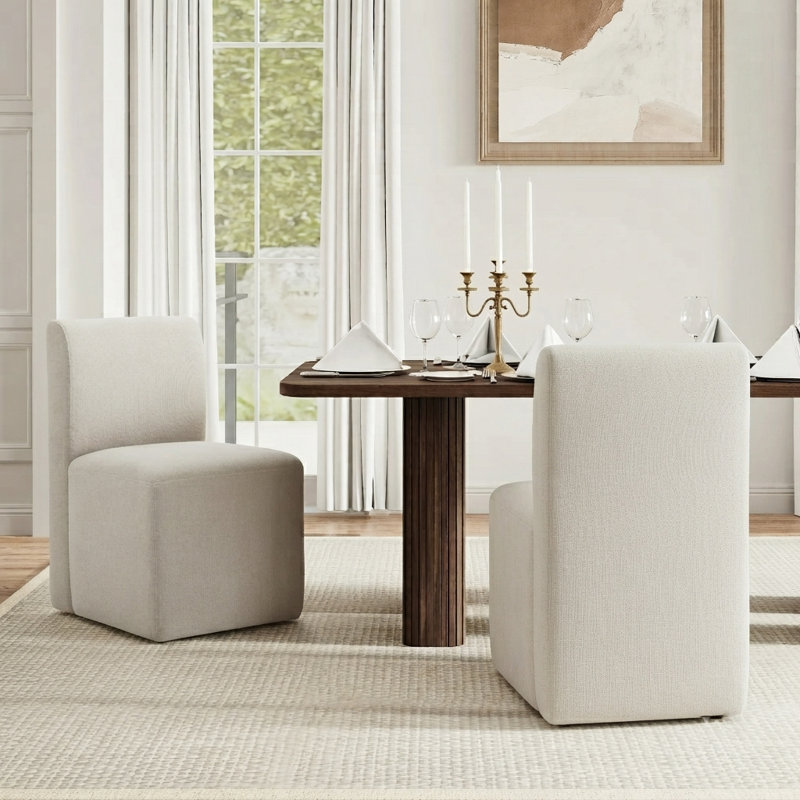 Bralan Polyester Blend Upholstered Side Dining Chair with Casters, Linen Performance Linen