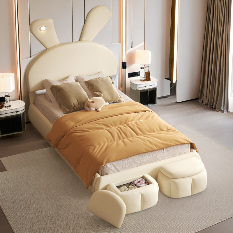 Lit plateforme simple tapissier, Beige