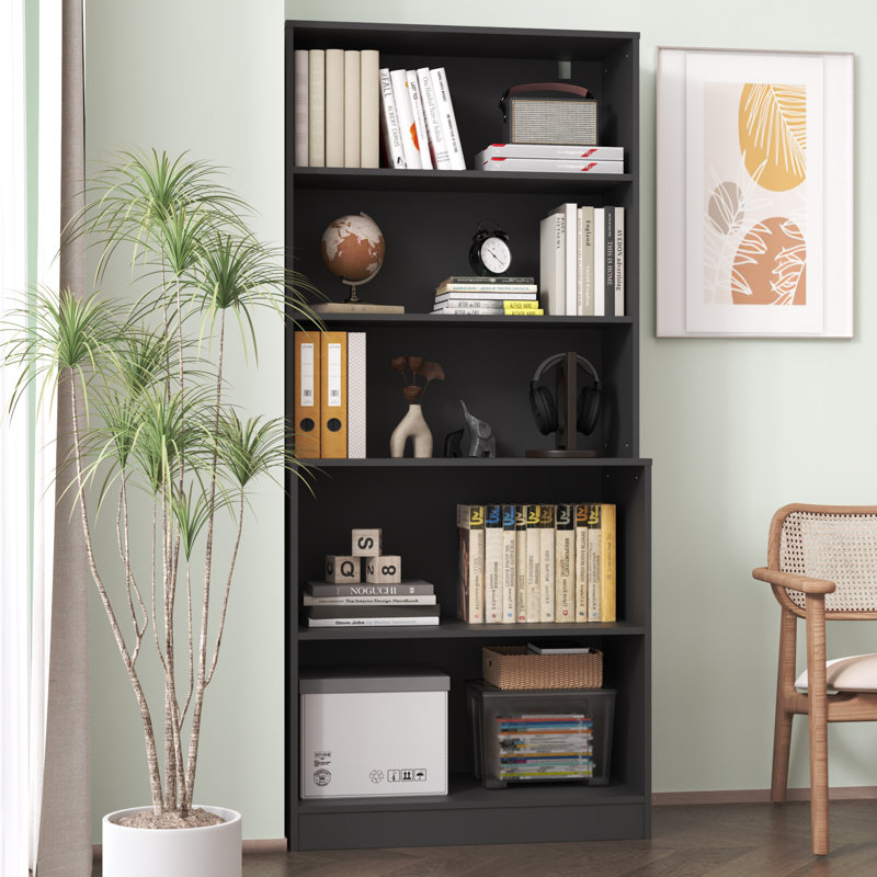 5 Tier Book Shelf,  71" H Large Bookcase, Standing Wood Display Book Shelf For Living Room, Office, Library, Black