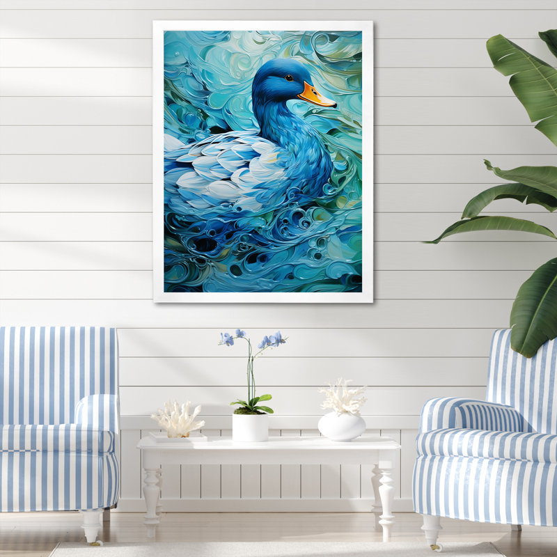 «Duck Abstract Ripples I», art mural canard, Cadre simple blanc, H 32 po x l 24 po x P 1 po