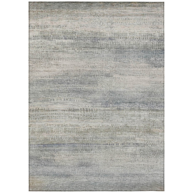 Tapis extérieur lavable abstrait 3 pi x 5 pi en lin et beige