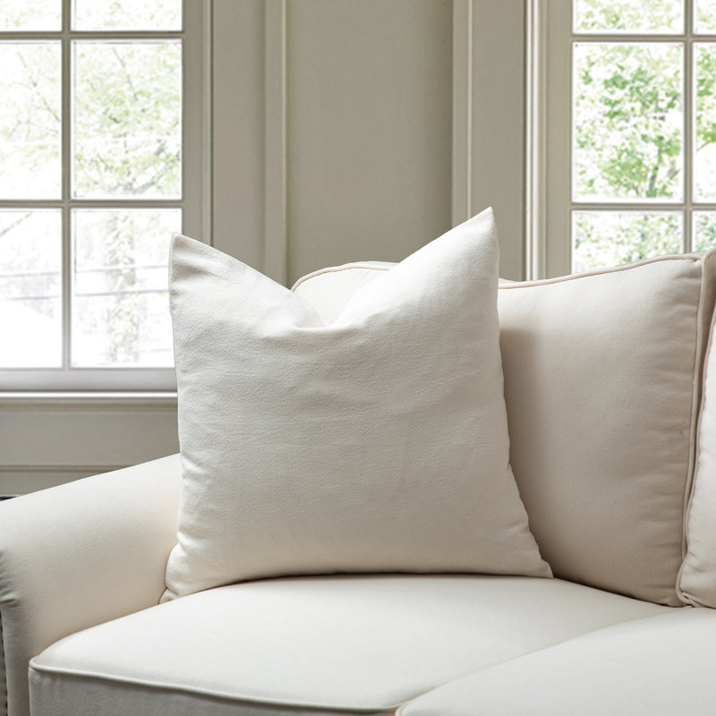 SEATTLE SOLID Linen Throw Pillow, Ivory, Polyester/Polyfill