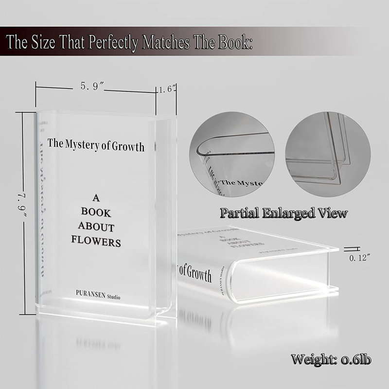Clear Book Flowers Vase - Cute Bookshelf Decor; Unique Vase For Book Lovers
