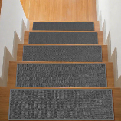 Tapis d'escalier avec envers en caoutchouc antidérapant, tapis d'escalier pour marches en bois, tapis d'escalier d'intérieur, tapis et tapis d'escalier pour enfants et chiens, gris, 8 po x 30 po, 7 pièces