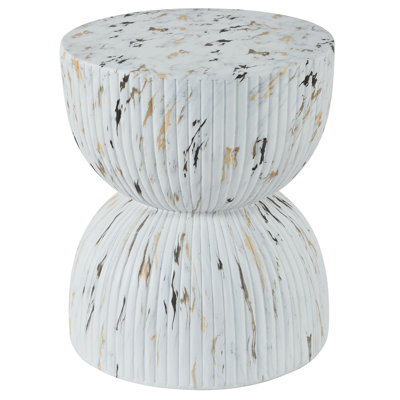 White Hourglass Outdoor Side Table, Magnesium Oxide Faux Marble Finish, Decorative Patio Stool & Small Coffee Table for Garden Living Room