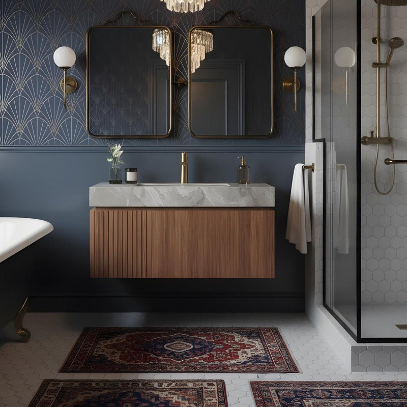 Meuble-lavabo 36 po avec tiroirs et lavabo, Espresso, 35", Gris clair