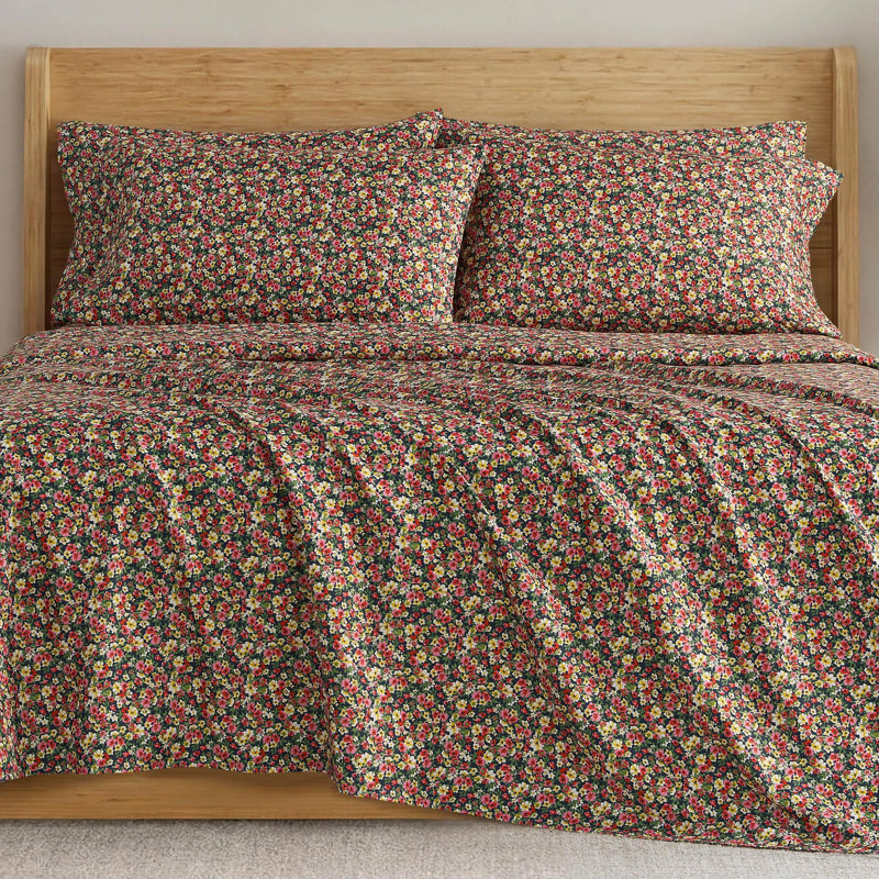 Jessica Simpson Microfiber Sheet Set with Extra Pillowcases, Twin, Flora (Navy)