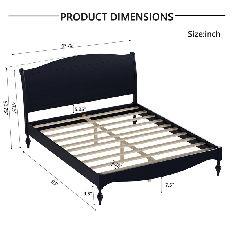 Structure de lit en bois avec tête de lit, lit plateforme rétro, tête de lit arquée traditionnelle et pied de lit, grand rangement sous le lit, aucun sommier tapissier requis, assemblage facile