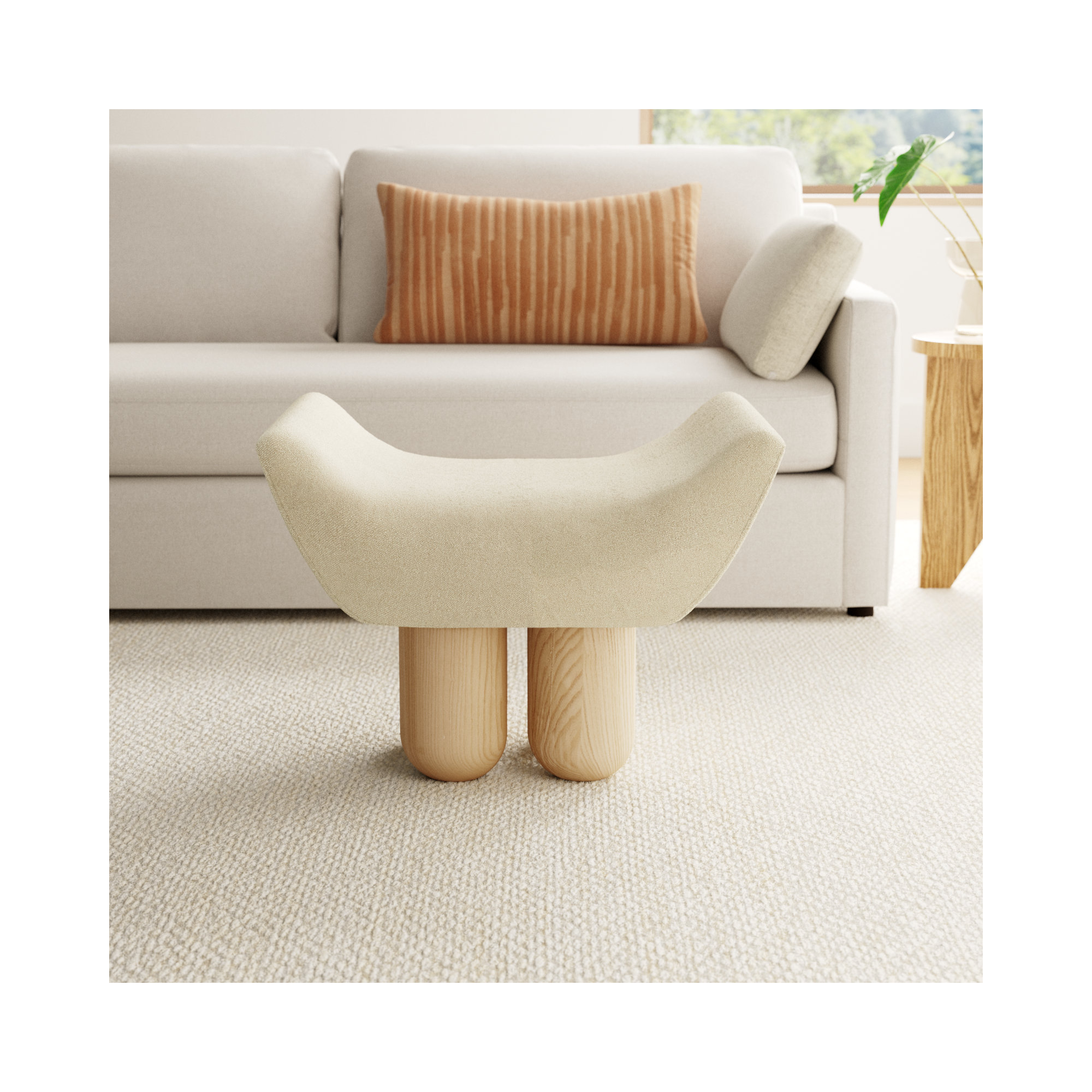 Lydie Upholstered Ottoman, Light Brown Fabric