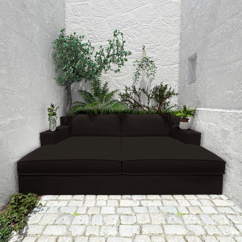 Mulberry Square Track-Arm Daybed with Flange Seam, Box Weave Linen Graphite, Weathered